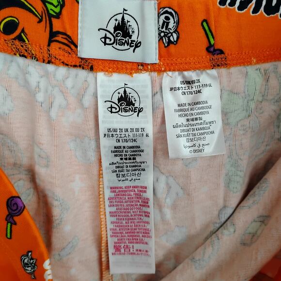 Disney Trick Or Treat Pajama Set NWOT 2X Orange Mickey Pumpkin Graphics 2 Pieces - Picture 10 of 13